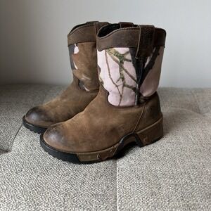 Rocky Little Kid Aztec Wellington Cowboy boots camo brown water resistant Sz11